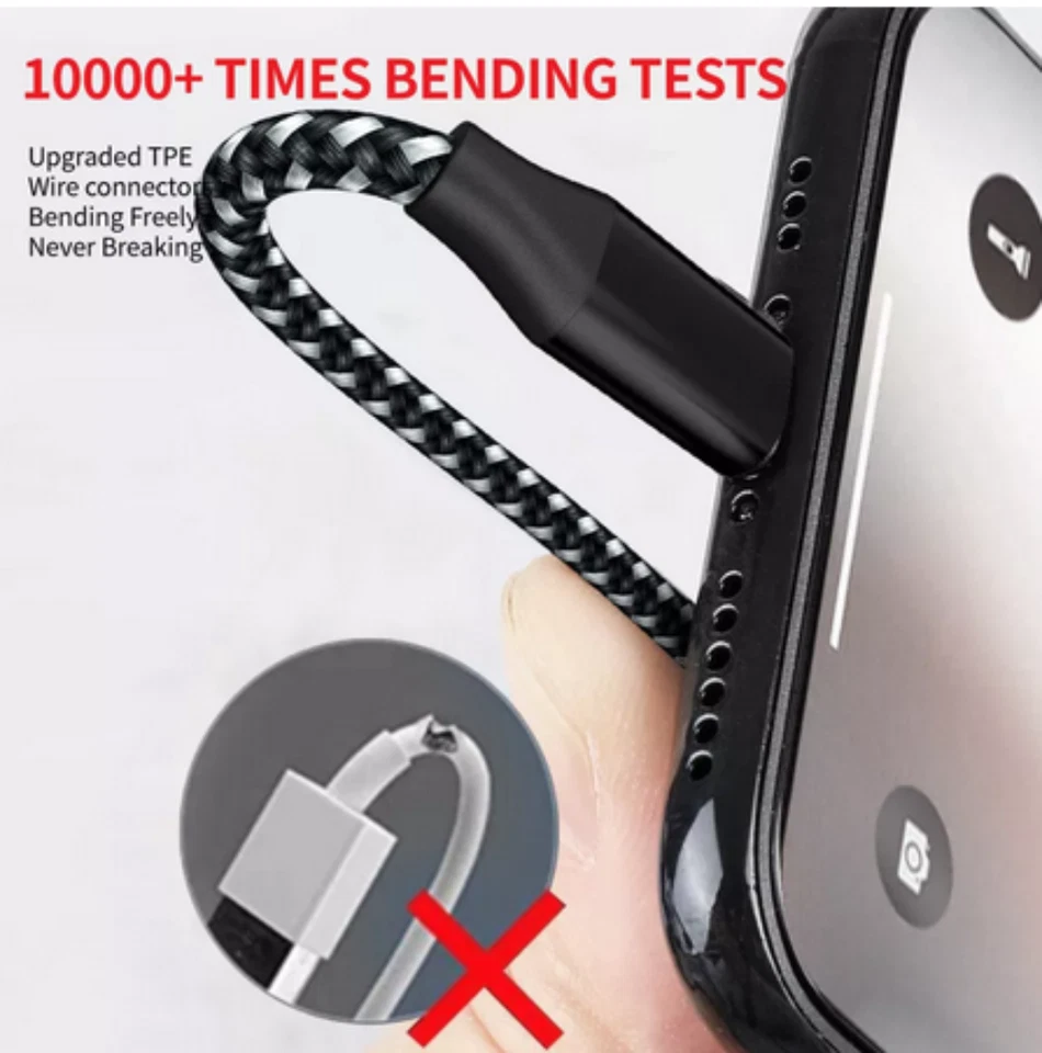 Cable Cargador Rápido Trenzado Resistente USB Lote Cable Para iPhone 14 13 12 11 X XR 8 Foto 3 de 4