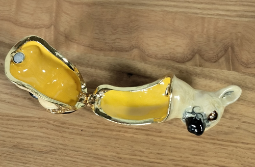 Enamel Chihuahua Trinket Box Hinged Bejeweled Yellow Interior 2" - Picture 5 of 5