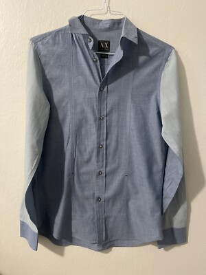 Armani Exchange Men's Button Up Blue Slim Fit Designer Dress