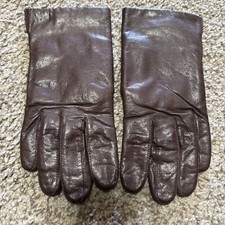 Vintage FOWNES Brown Leather Gloves 100 Acrylic Lining Women's Size 7.5 Winter