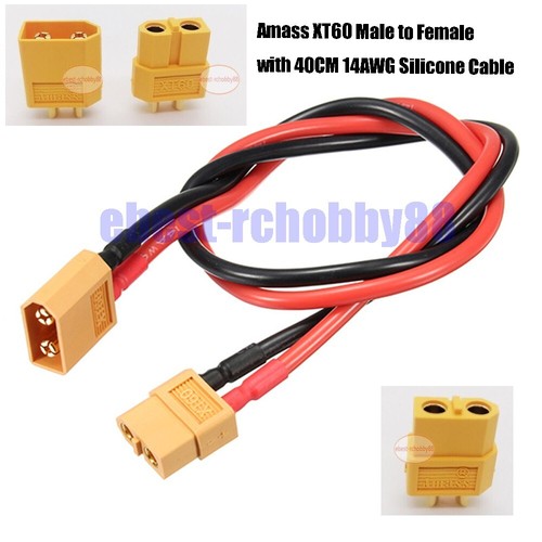 Genuine Amass XT60 Female to Male Gold-Plated Connector Plug 40CM 14AWG Cable - 第 1/12 張圖片