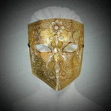 New Full Face Lace Metal Masquerade Mask Gold Masquerade Ball Halloween Mask