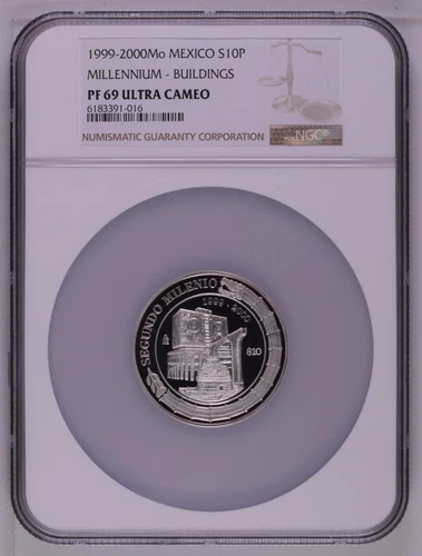 MEXICO 10 Pesos 1999-2000 2 Oz Silver NGC PF69 UC TOP POP Millennium