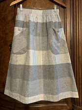 EUC Vintage Robyn Plaid Pleated Skirt with Front Pockets A Line Gray/Cream S/M