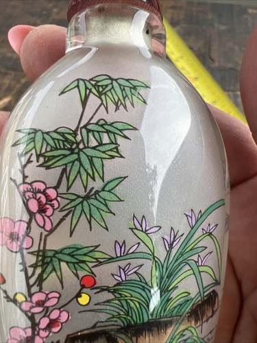 Chinese Glass Snuff Bottle w/ Inside Reverse Paintings 4x2” - Picture 9 of 16