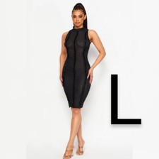 🆕Black Sheer Knit Mock Midi Dress~Size L