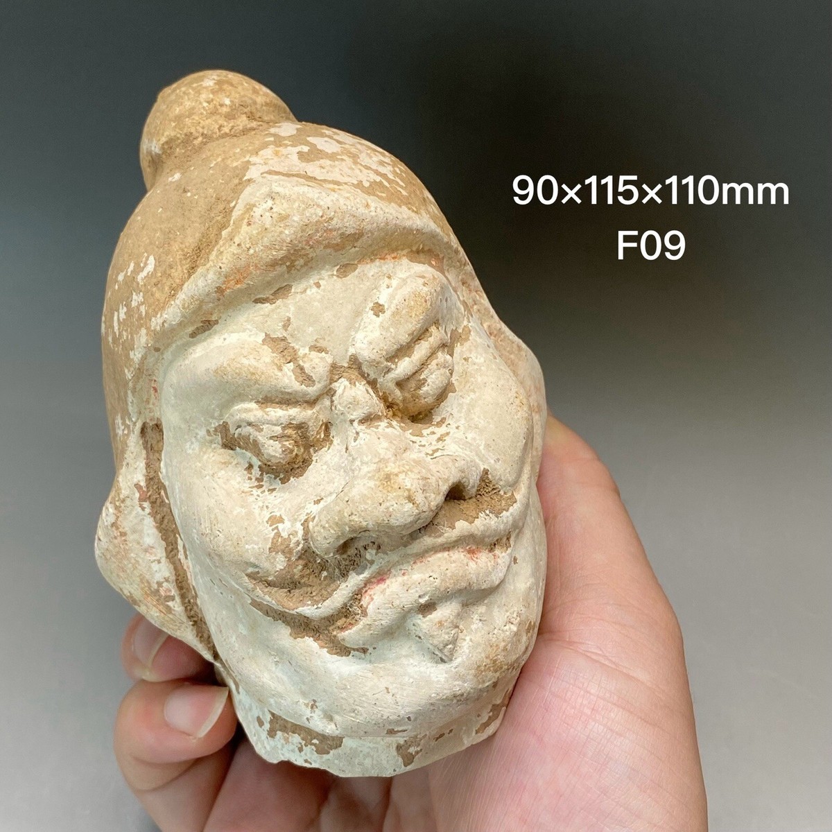 F09 Ancient Chinese Pottery tomb Guardian's head of Tang