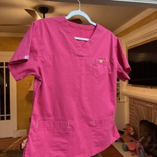 Dixie WOMENS SCRUB TOP 8403 PINK AND LIME GREEN NICE SZ M