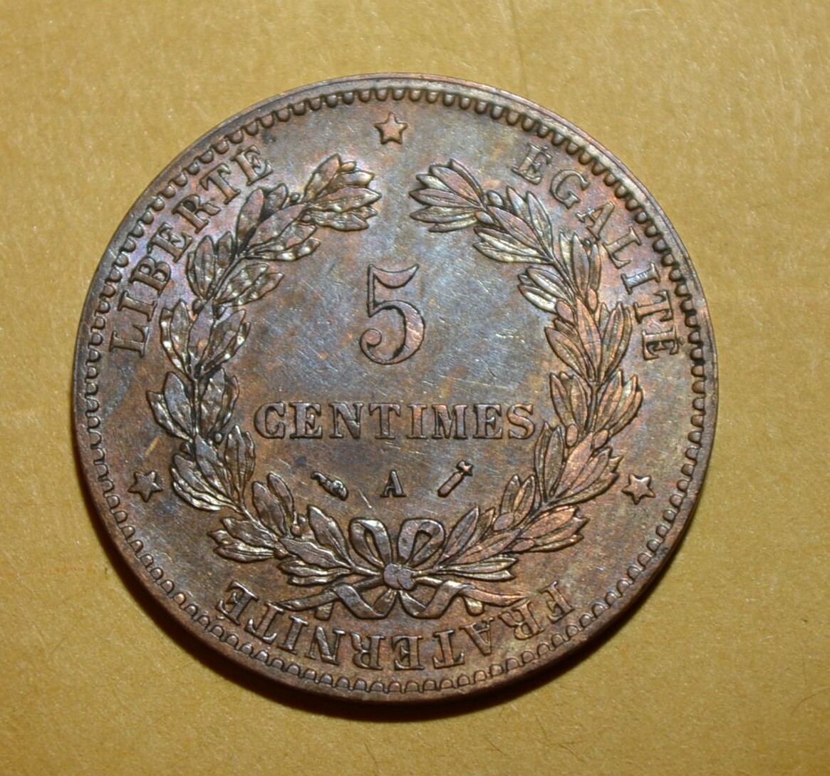 1883 A France 5 Centimes Extra Fine About Uncirculated Mint