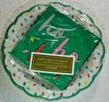 Holiday Plates & Napkin Set Ho Ho Ho Gartner Studios 24 Count Holiday Bulbs NEW 