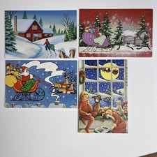 Lot of 4 Vintage Christmas Greetings Cards Made In USA Santa Clause’s Sleigh