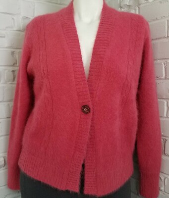 Venesha Blush Pink Angora Cable Darted Sweater Vintage Lined