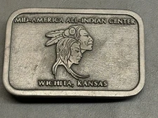 Mid-America All-Indian Center Belt Buckle Wichita, KS Hit Line USA 1976