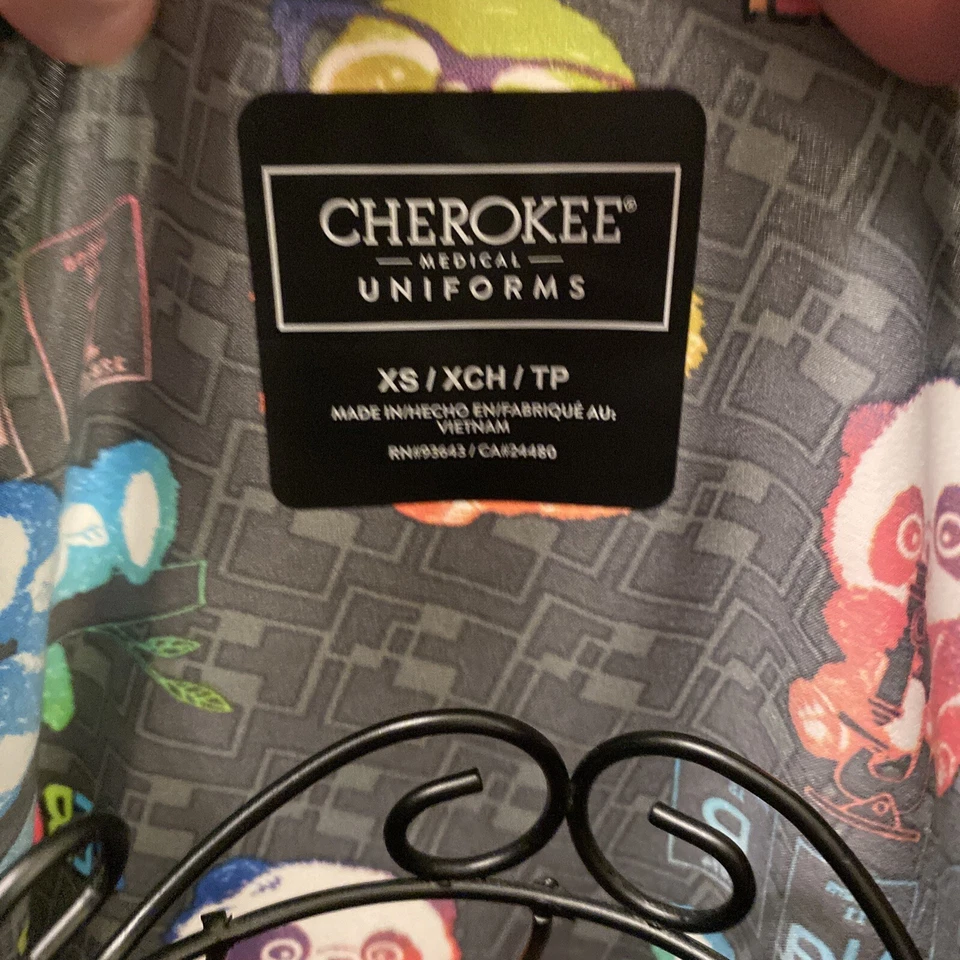 New Cherokee Modern Classic Grey Science Animals Extra Small XS women scrub top - Image 4 of 4