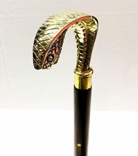Brass King Cobra Snake Head Handle Knob Designer Wooden Walking Stick Cane Brown