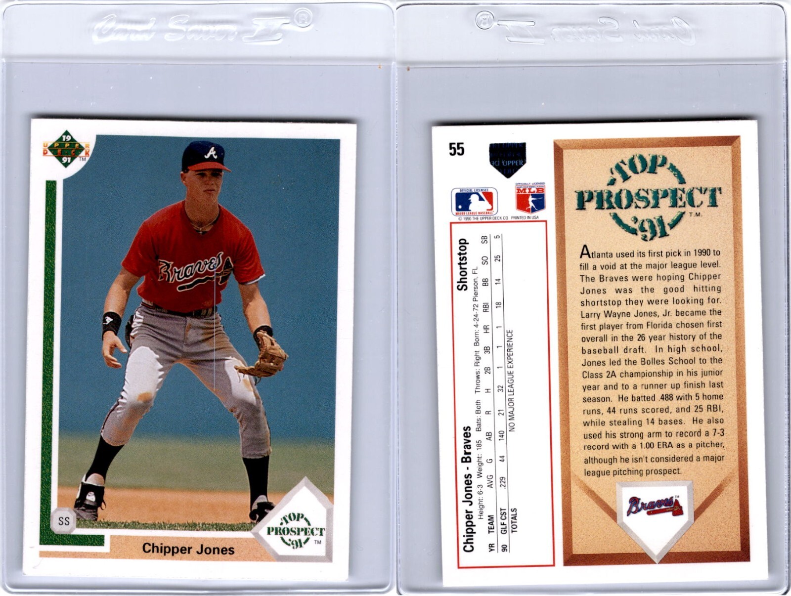 1991 Upper Deck Top Prospect CHIPPER JONES #55 Rookie RC Atlanta Braves