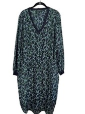 Lauren Ralph Floral Dress 16 Blue Midi Neutral Preppy Western Boho Classic