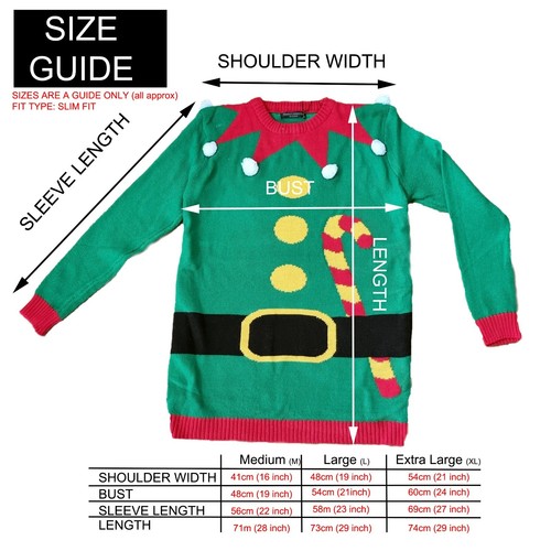 Christmas Jumper Green Xmas Elf Candy Cane Unisex Mens Ladies Sweater Dress Up - Picture 28 of 34