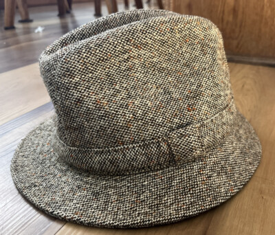 Vtg Donegal Tweed Wool Fedora Size Large 1/4 Brown Hand Woven Walking Hat - Main Image