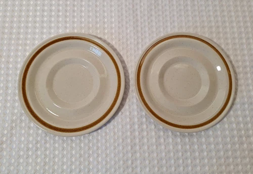Vintage Stoneware Old Brook Trailwoods Saucer 6" Plate Tan Brown Japan Set 2