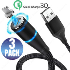 3 Pack 3/6Ft Magnetic USB Cable 3A For iPhone 11 XR 8 Fast Charger Charging Cord