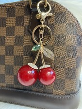 Cherry Bag Charm Keychain Key Fob Red Rhinestone Christmas Birthday Gift