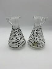 Pair Vintage Hazel Atlas Glass Oil Vinegar Cruet Hand Painted Hansetta Artware