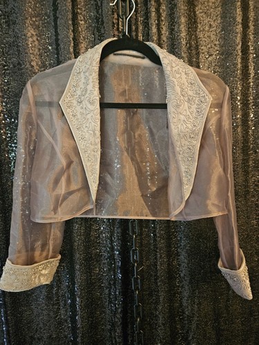 New Size S Cropped Sheer Jacket Blazer Cropped Embroidrry womens top-dx1240 - Picture 2 of 6