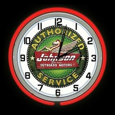 19" Johnson Outboard Motors Authorized Service Sign Double Red Neon Clock Boat