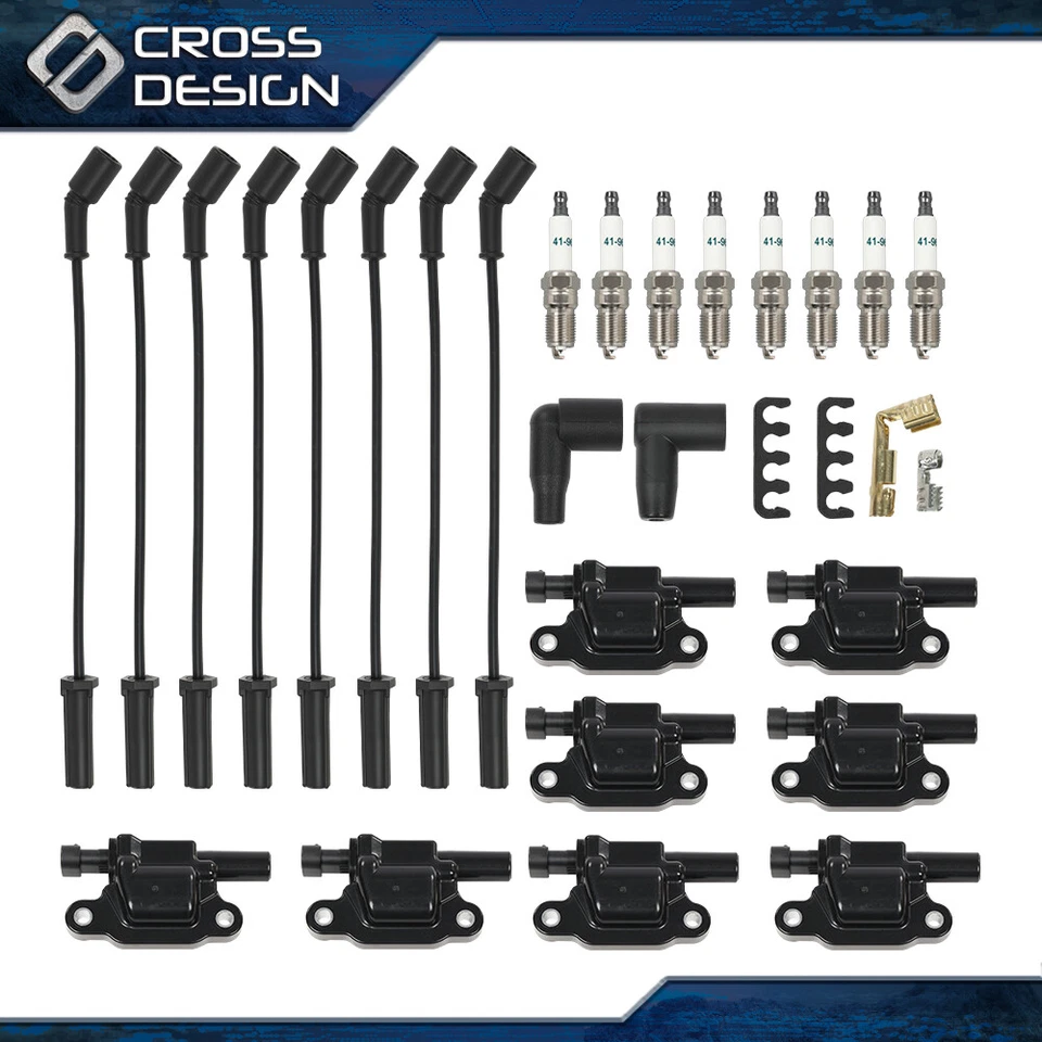 Bobina de encendido cuadrada de 8 piezas + bujía + kit de cables apto para Chevy Silverado 1500 GMC Foto 3 de 4