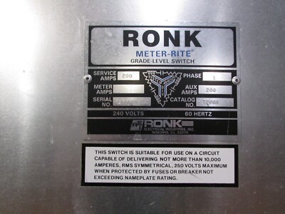 Ronk Meter-Rite Double Throw 200 AMP Generator Safety Transfer Switch RONK 7200A