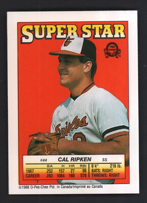 1988 OPC O-Pee-Chee Baseball Sticker Super Star #44 Cal Ripken NrMt/Mt