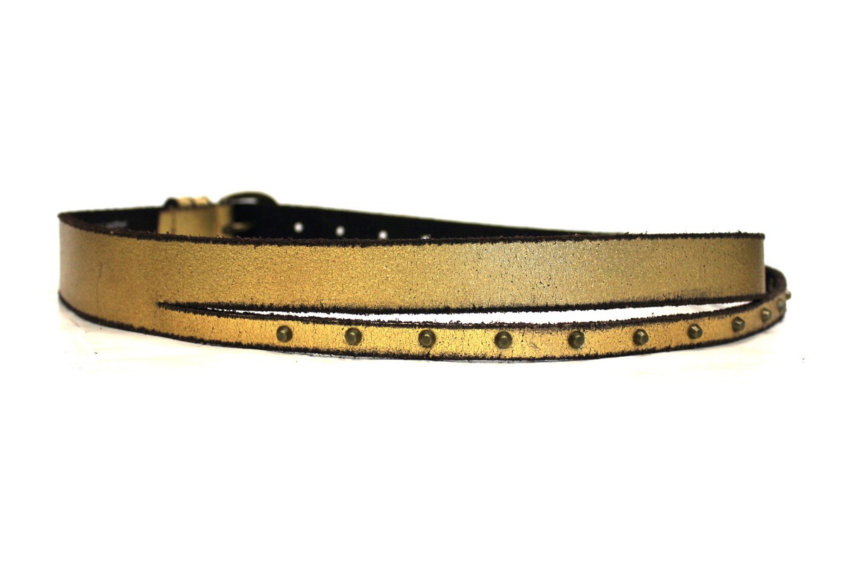 Joe’s Jeans Studded Leather Belt Tan Gold Silver Studs L Brown Small Studded Luger 9mm – Circle B Western Wear main image 3