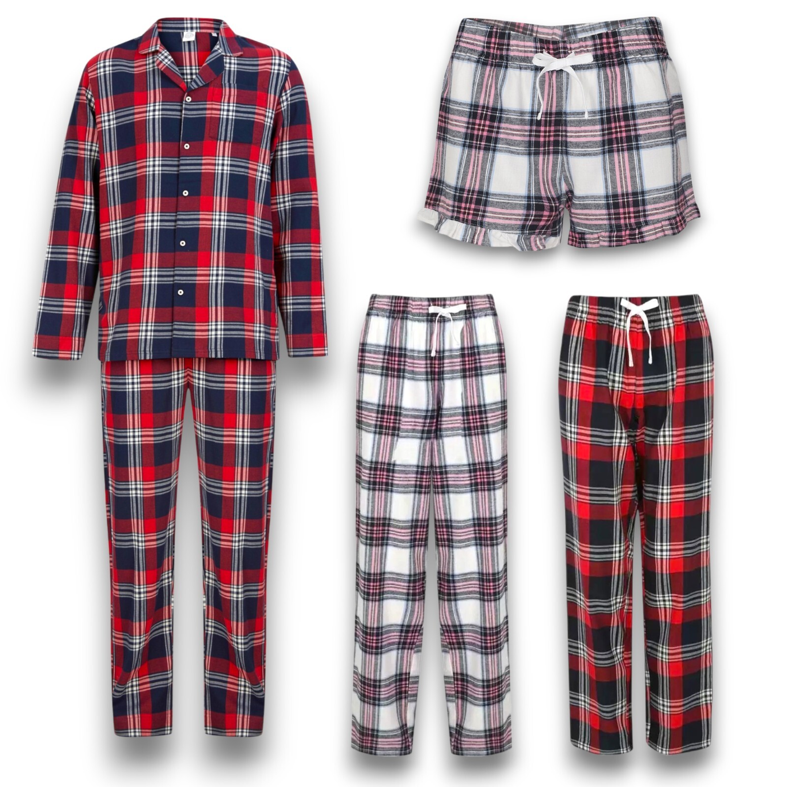 Skinnifit Tartán Pijama, Salón Pantalón Corto Rojo O Rosa Hombre y Mujer