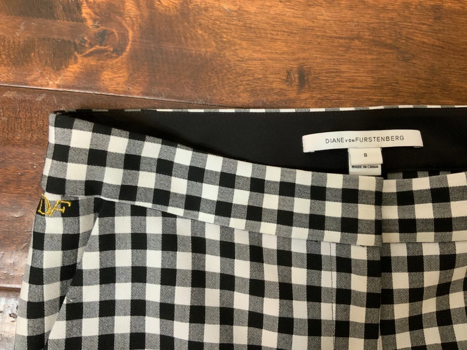 Pantalón corto Diane Von Furstenberg Genesis blanco y negro guinga a cuadros al tobillo talla 8 Foto 4 de 4