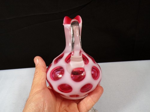 Fenton Cranberry Opalescent Glass Coin Dot Cruet w/ Stopper - Picture 3 of 10