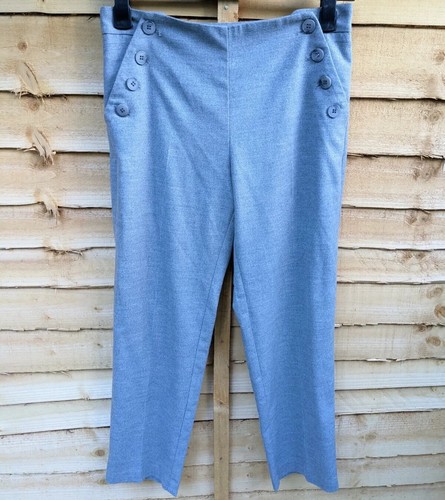 Long Tall Sally Grey Flannel Crop Leg Trousers Slim Work Pants Size UK 10 £60