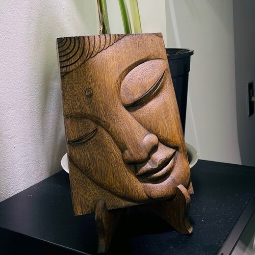 Buddha Face Wood Art Carving Picture - Religious Wooden Plaque Wall Decor 6"x8" - Picture 2 of 4