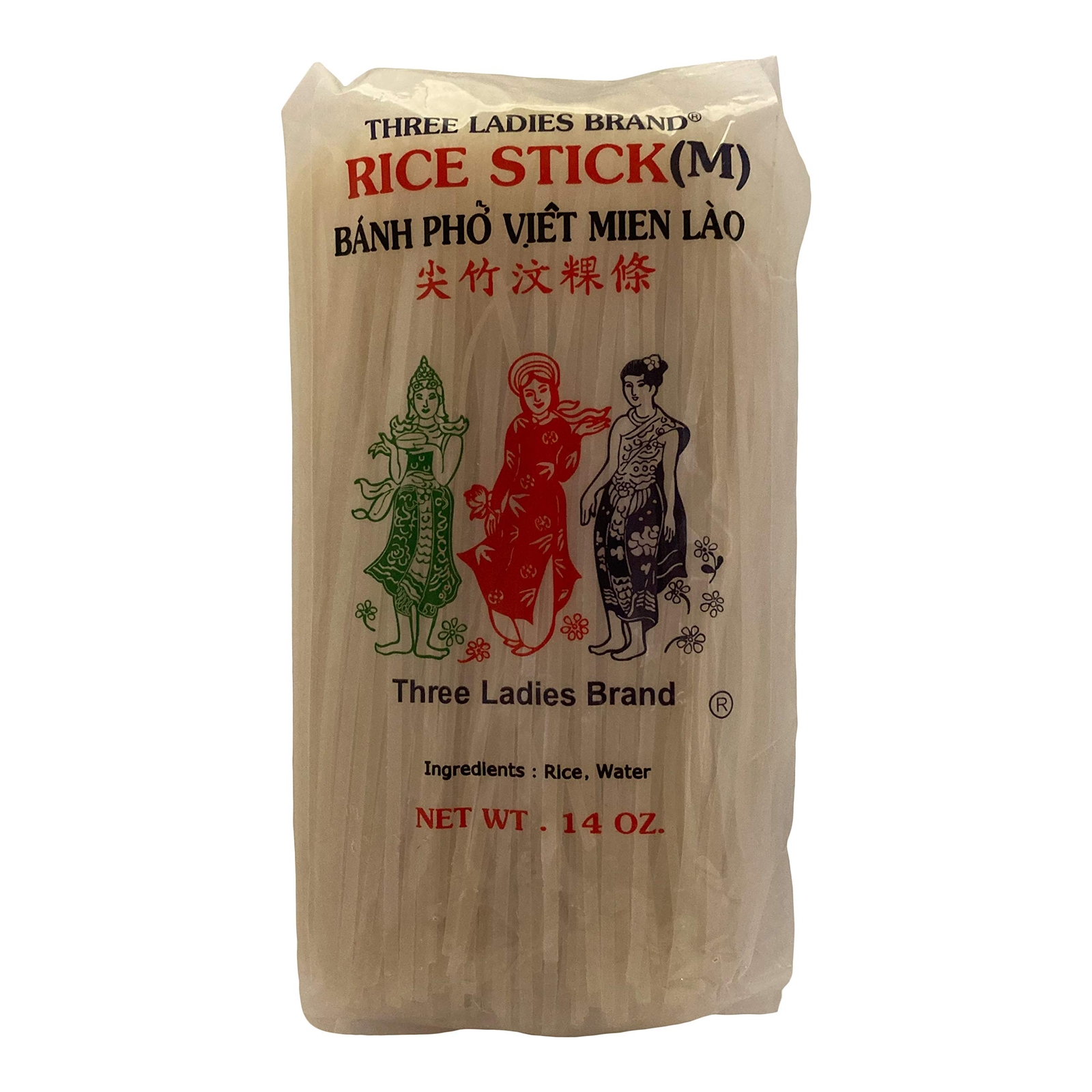 Three Ladies Brand Rice Stick Noodles 14oz Pack of 3 for Pad Thai Pho Soup