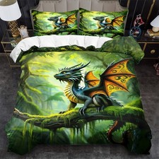 3D Jungle Flying Dragon Quilt Duvet Cover Twin Full Queen King Home Bedding Set