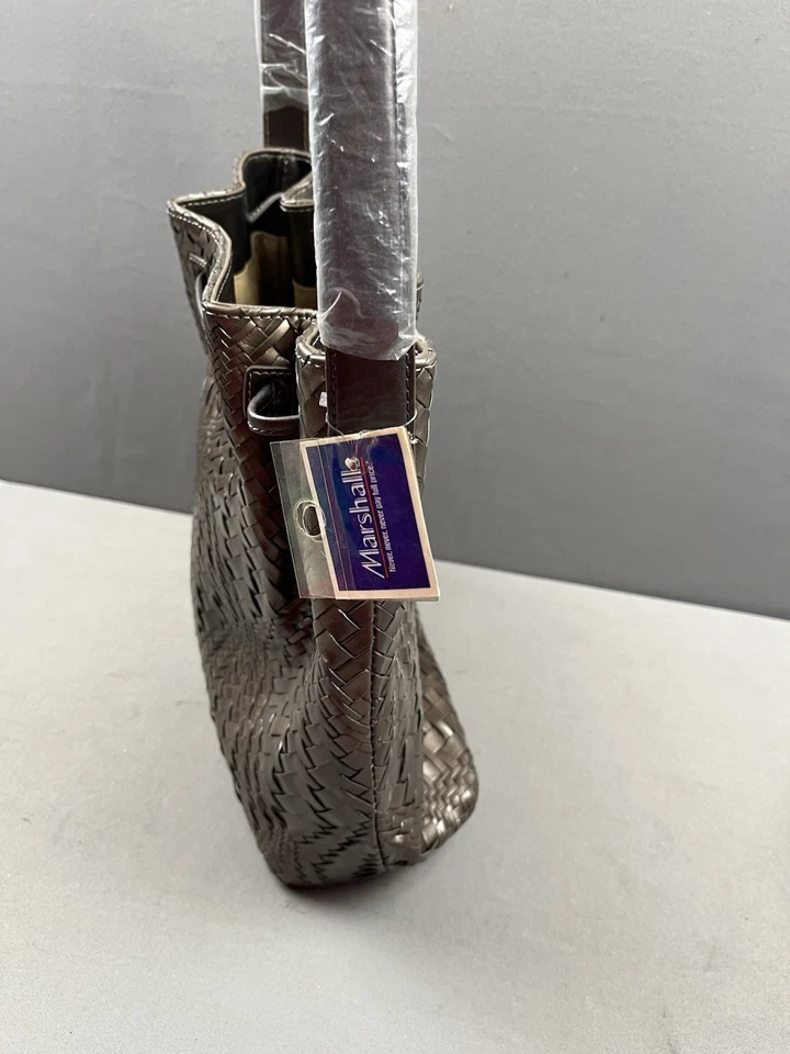 Bolsa de ombro Monsac tecido couro marrom tecido tecido - Nova com etiquetas vime moderno - Imagem 4 de 4