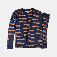 Hanna Andersson Navy and Orange Fox Print Kids Long John Pajama Set
