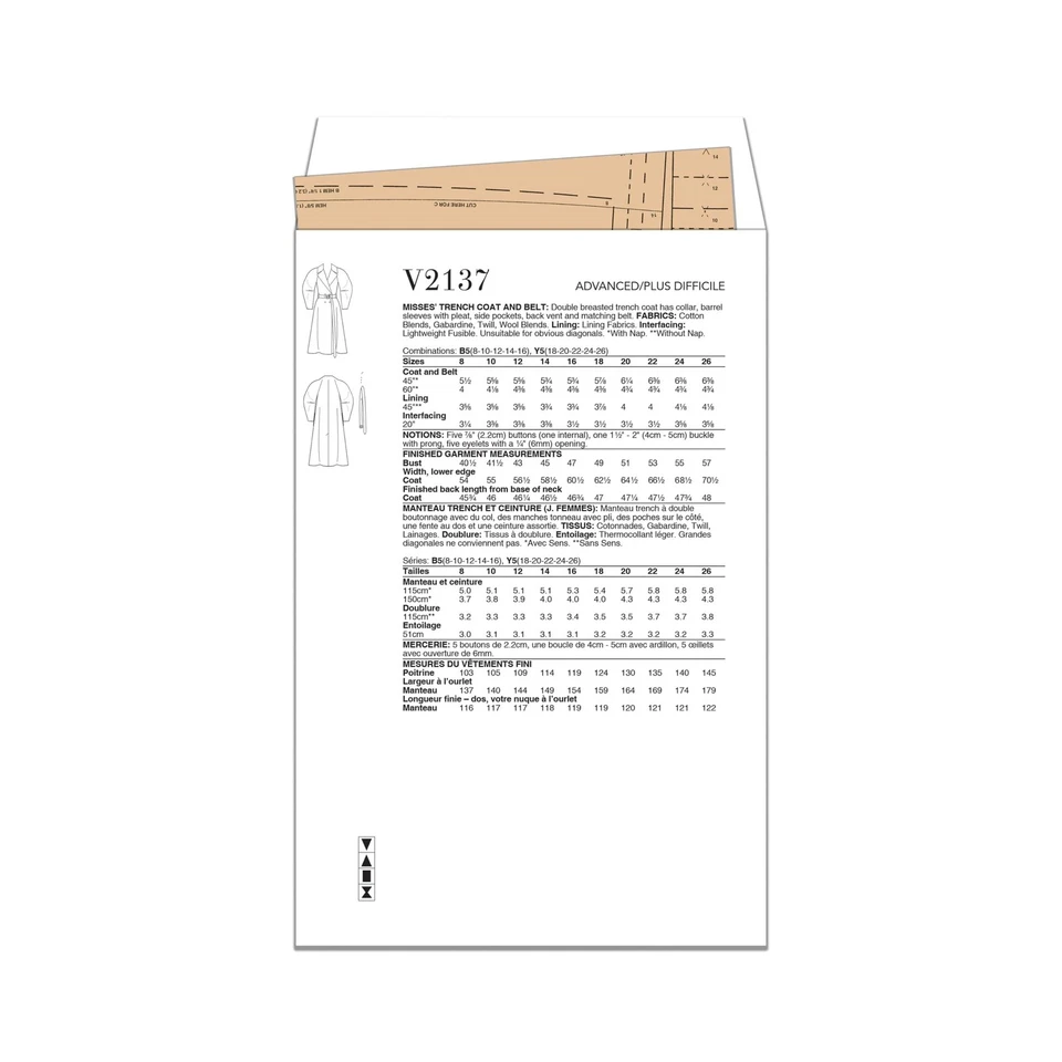 Vogue V2137B5 Misses' Double Breasted Trench Coat Sewing Pattern - Image 3 of 4