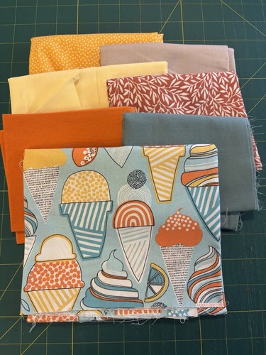 Quilting Patchwork Fabric Bundle Ice Cream Orange Yellow Blue Cotton Stash - Picture 1 of 9
