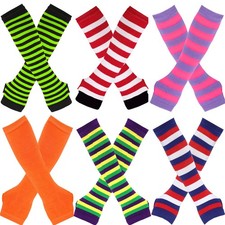 Elbow Gloves Fingerless Gloves Elbow Mittens Striped Arm CoverWomen Long Knitted