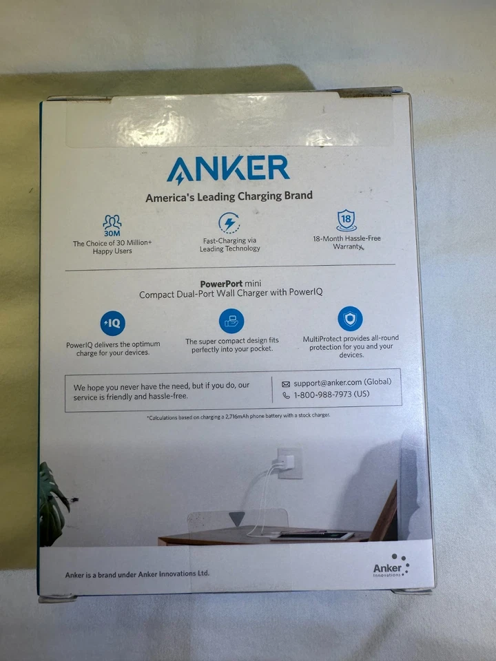 Adaptador Cargador de Pared USB Anker PowerPort Mini Doble Puerto 12W con Power IQ Foto 3 de 4