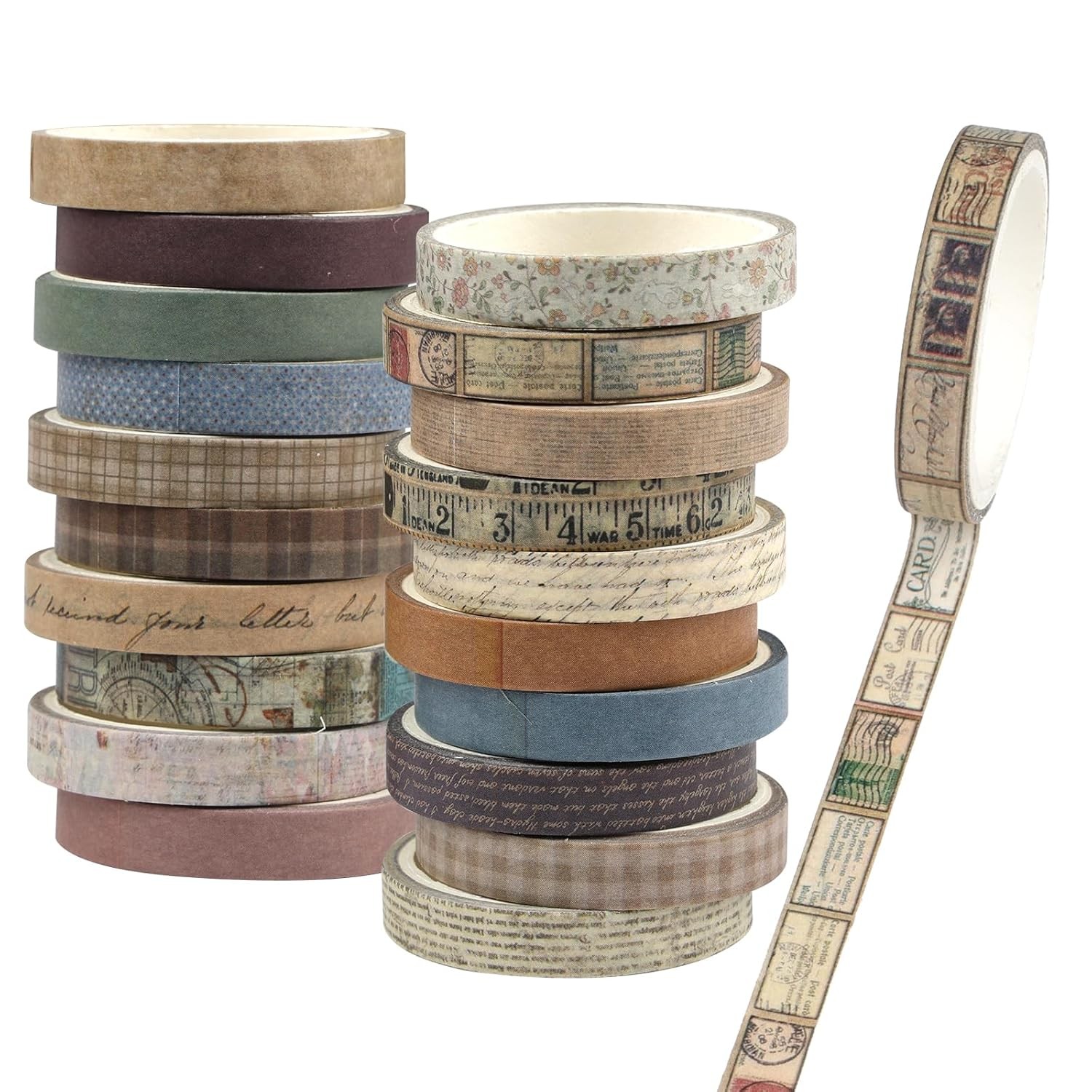 Tikplus 20 Rolls Washi Tape Set, 7mm Wide Vintage Scrapbook Tape, Selfadhesive