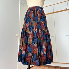 1970s Abstract Pleated Midi Skirt Floral Accordion Aline High Waist Cottagecore
