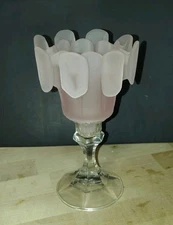 Vintage Viking Glass Pink Finnish Crown satin crystal peg votive candle holder.