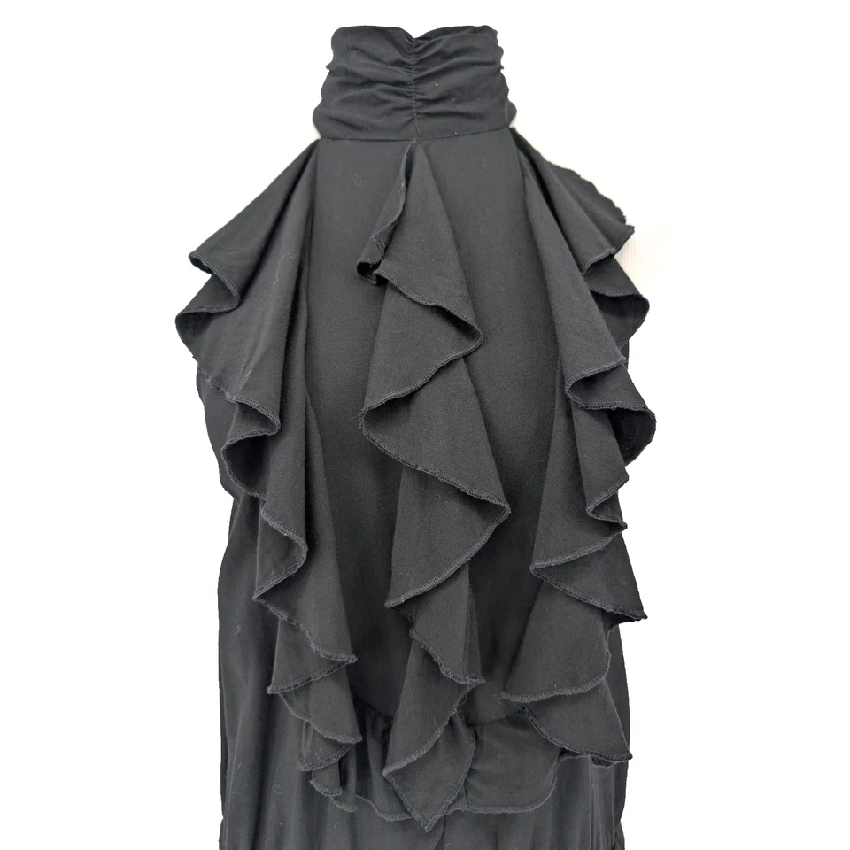 Top sin mangas acanalado Baddie cuello alto volantes caprichoso negro Rampage Y2K M de colección Foto 2 de 4